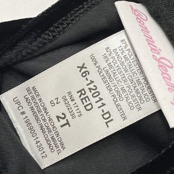 Bonnie Jean Holiday Dress Girls 2T Black Velvet Plaid Taffeta Green Glitter Bow - Picture 5 of 7